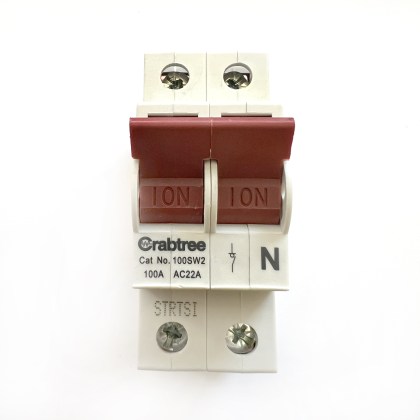 Crabtree 100SW2 AC22A 100A 100 Amp 2 Double Pole Isolator Main Switch Disconnector